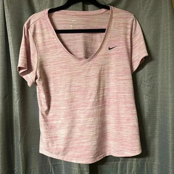 Nike Dri Fit T Shirt Womens V Neck Top Short Sleeves Logo Heather Bv4383-693 - Picture 1 of 5